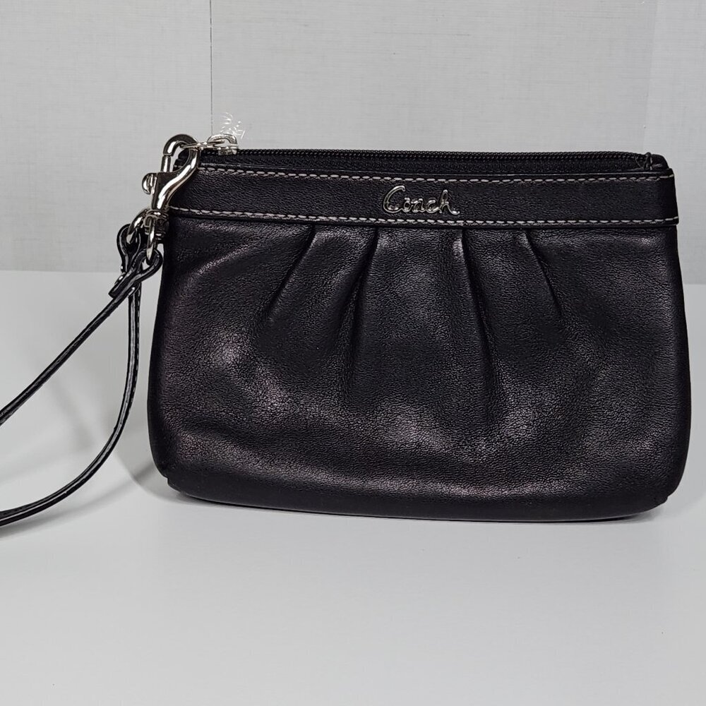 Coach Leather Wrislet with Zipper Black Glossy Finish